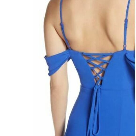 Cold Shoulder Tie Back Crepe Gown NEW Blue - Picture 4 of 4